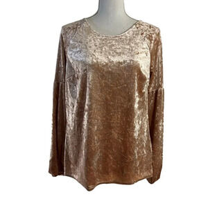 LC Lauren Conrad Blouse Nude Muted Pink Crushed Velvet Top Small Long Sleeve